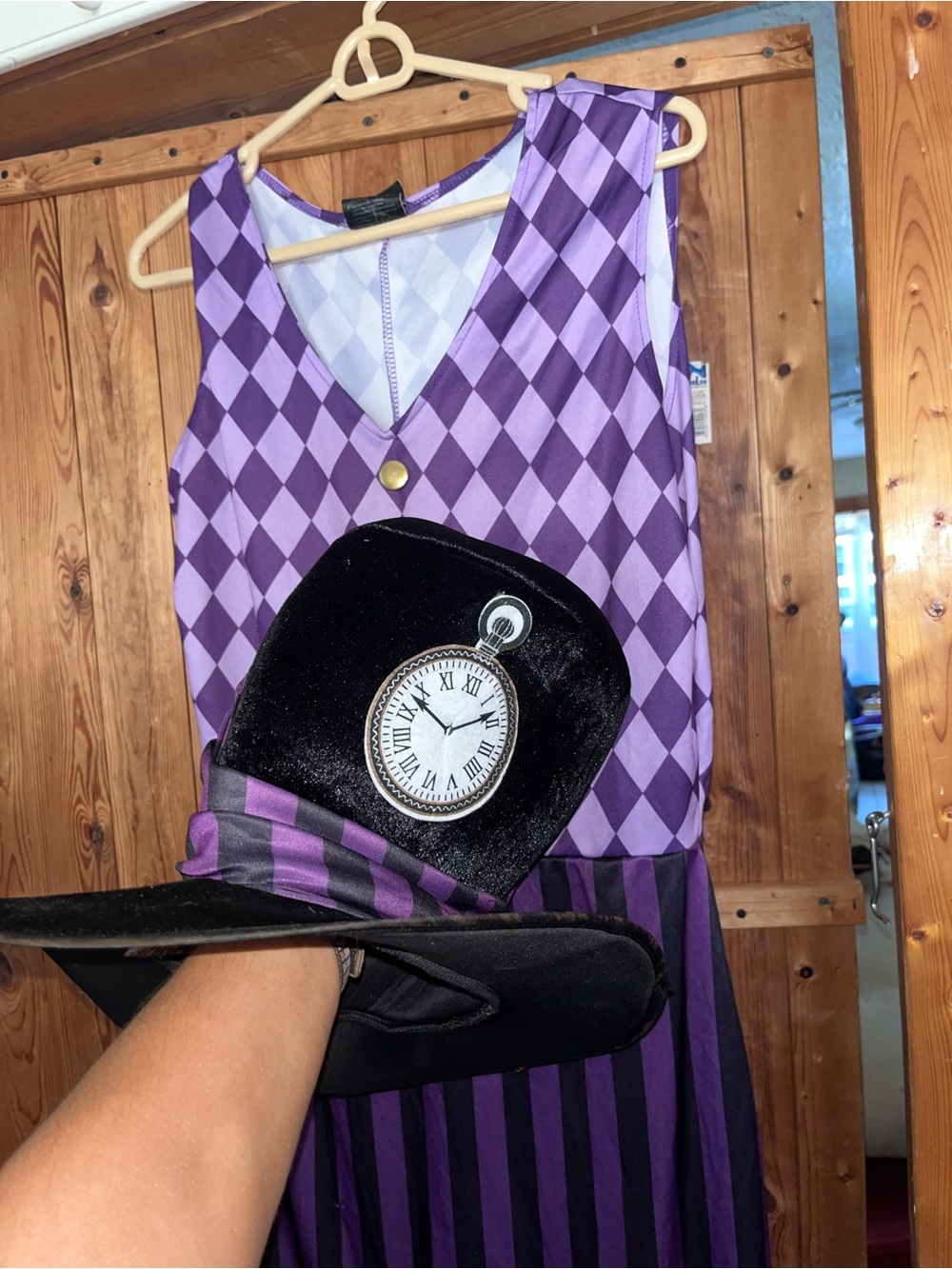 Purple & White Sleeveless dress with a hat